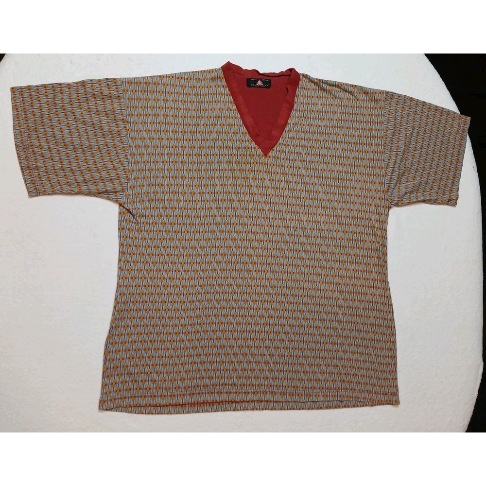 Vintage Mistral Monogram Geometric All Over Print V-Neck Shirt Mens XXL 80s 90s
